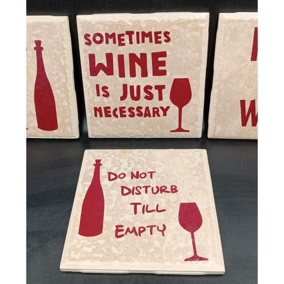 4 Tile Drink Coasters Cork Backing Wine Theme "Do Not Disturb Till Empty" 4x4 - Picture 4 of 6